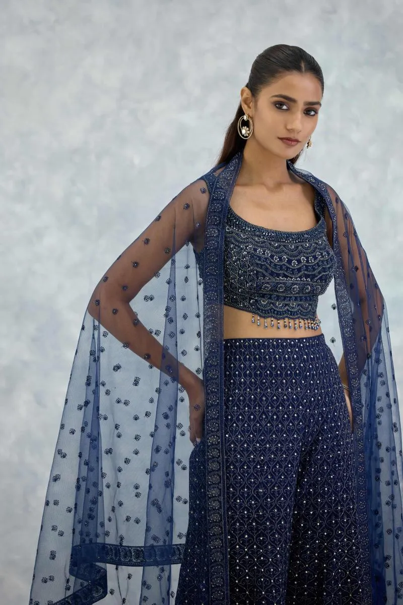 Electric Blue Georgette Sharara Set