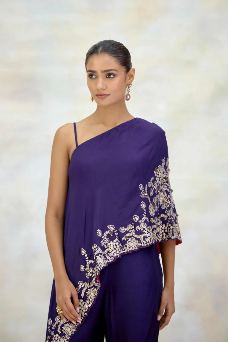 Purple Silk Asymmetric Sharara Set