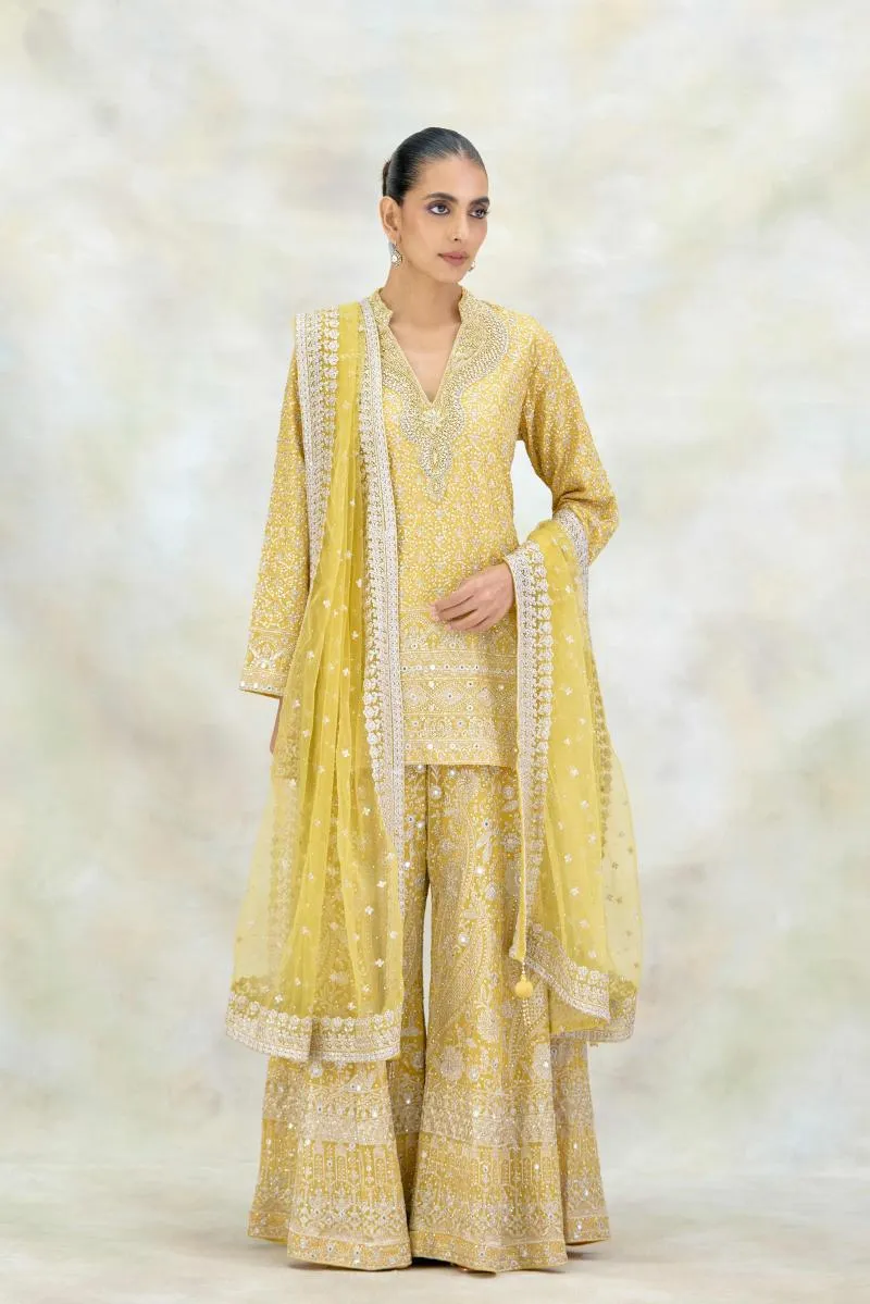 Yellow Georgette Sharara Set