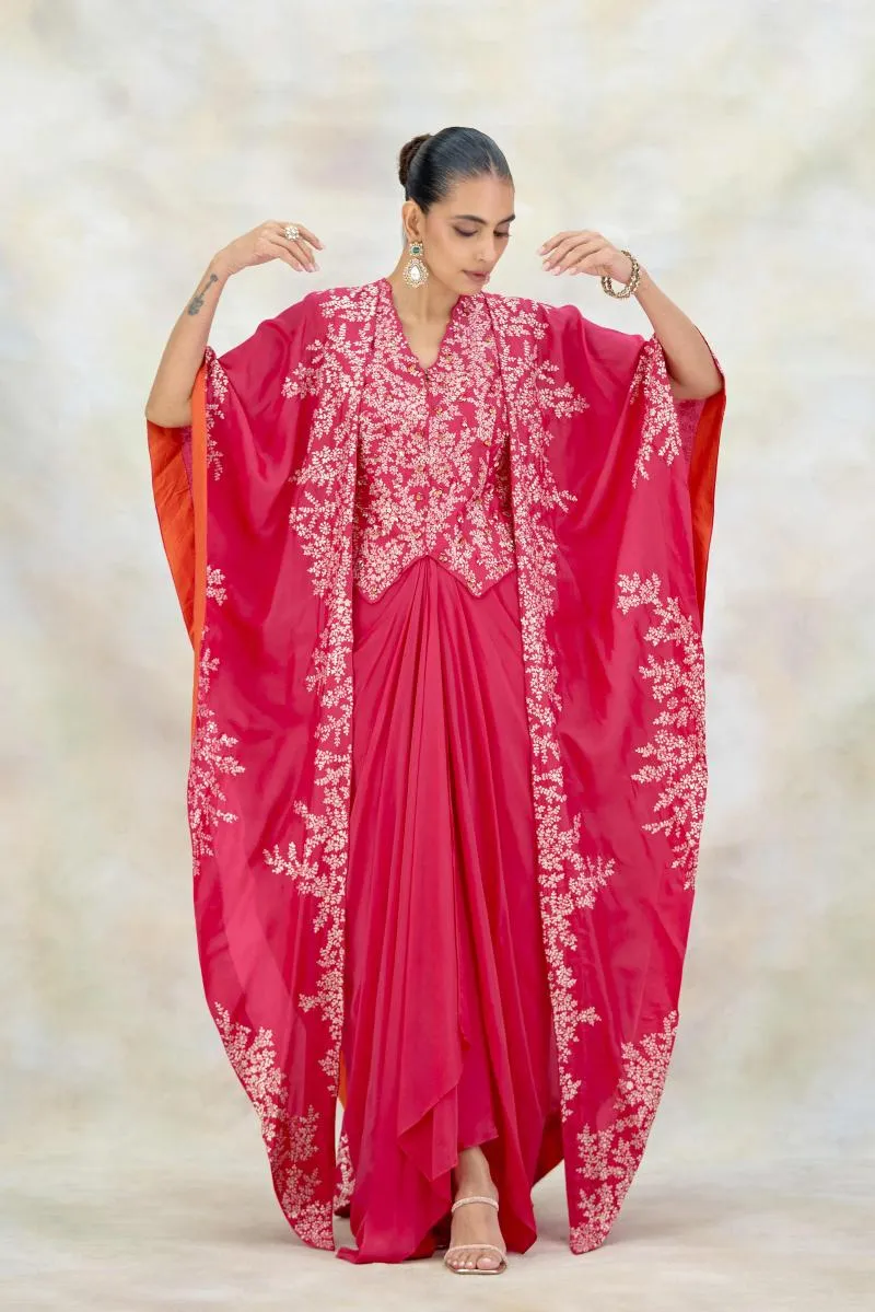 Hot Pink Crepe Kaftan Set