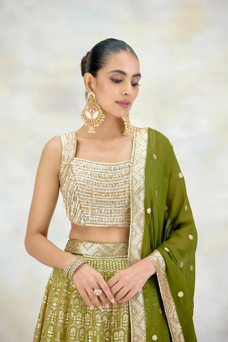 Fern Green Georgette Lehenga Set