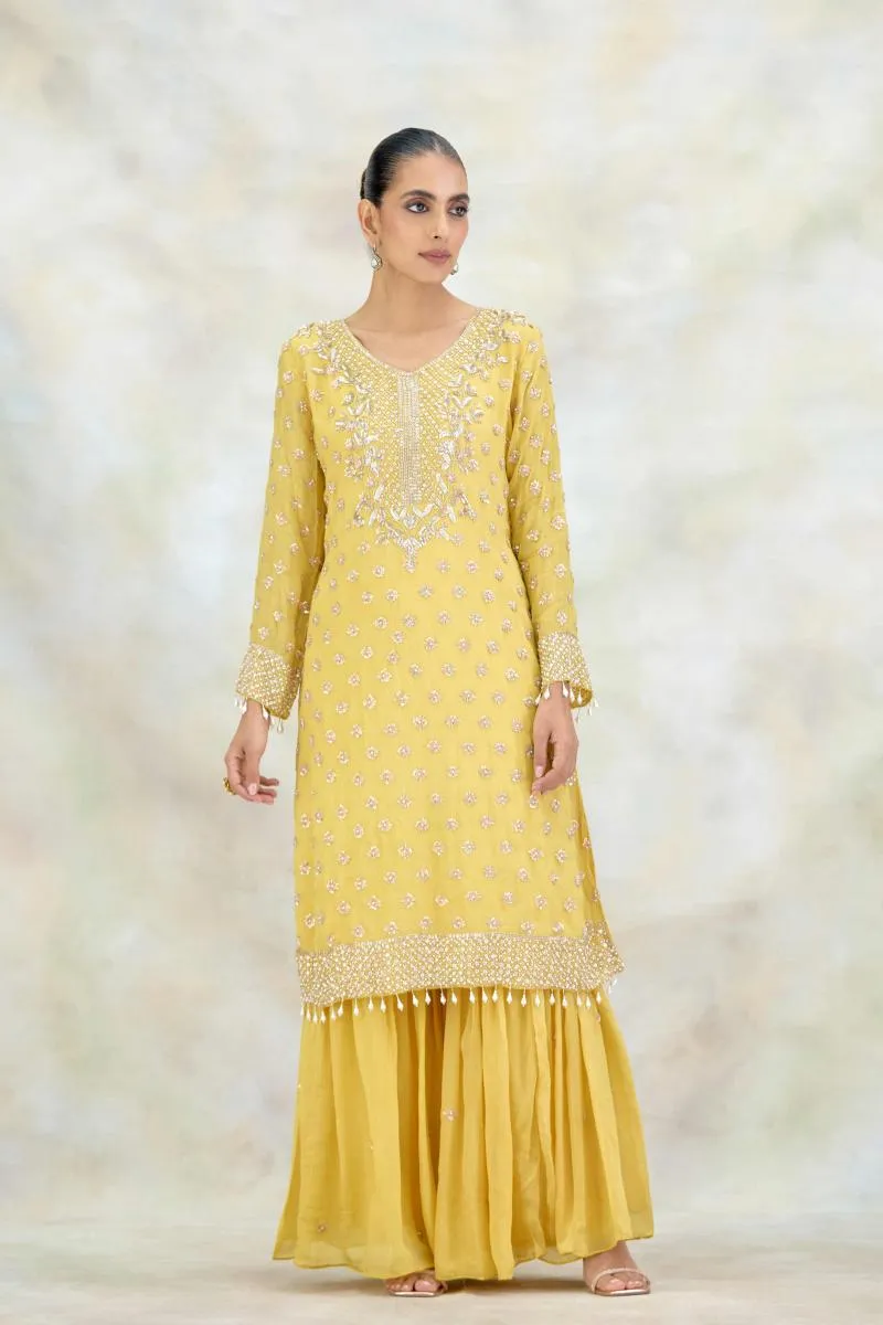 Butter Yellow Crepe Garara Set