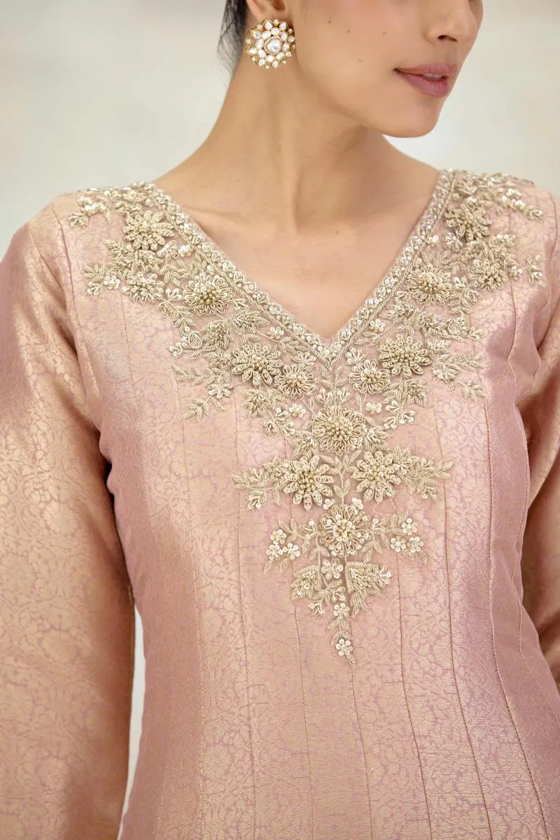 Dusty Pink Tissue Organza Anarkali Set