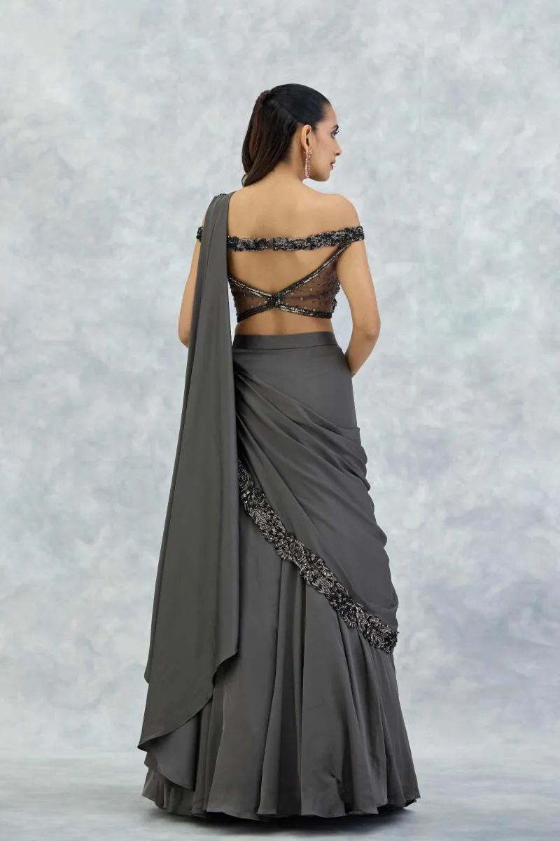 Silver Sand Satin Lehenga Set