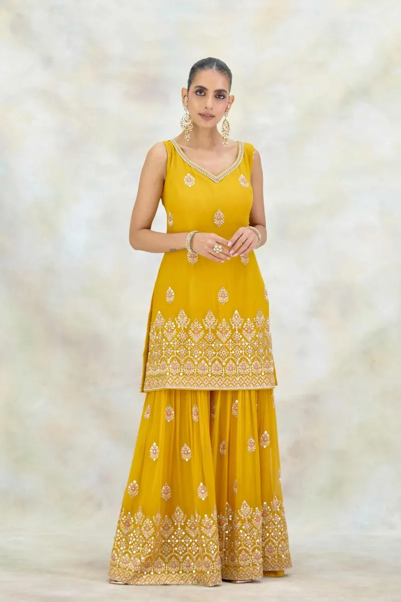 Mustard Yellow Georgette Garara Set