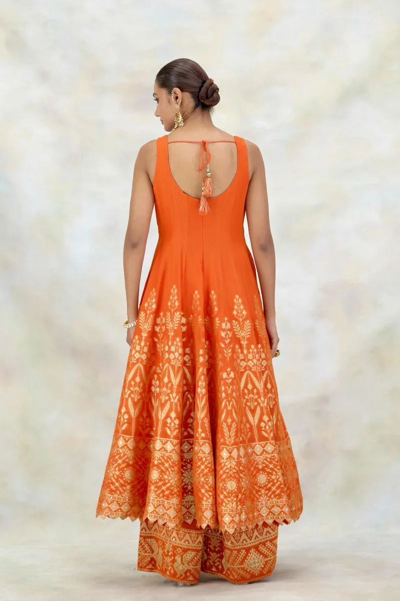 Rust Orange Silk garara set