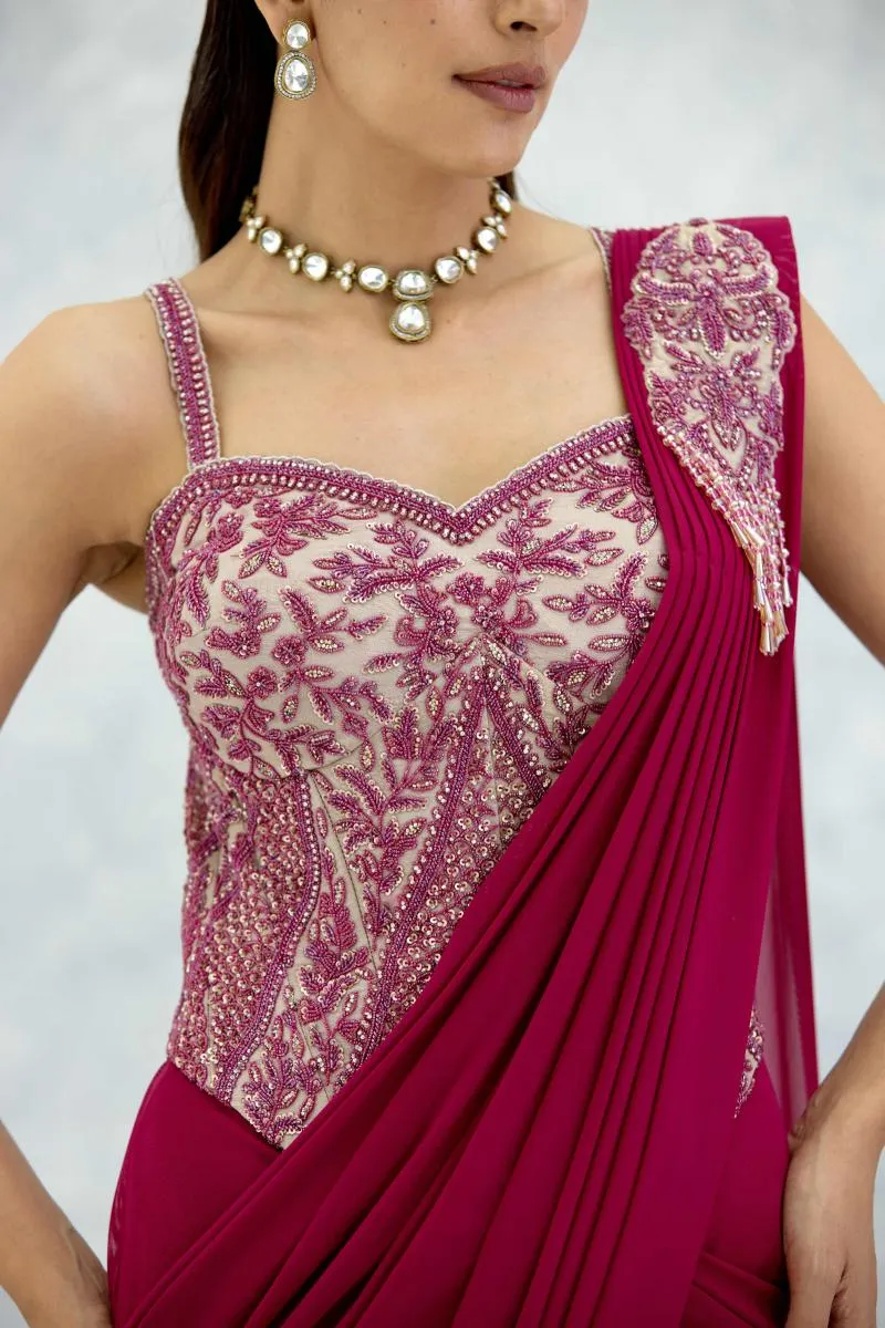 Hot Pink Tissue Drape Saree