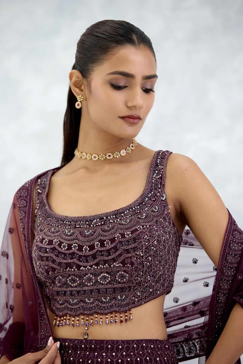 Wine Georgette Lehenga Set