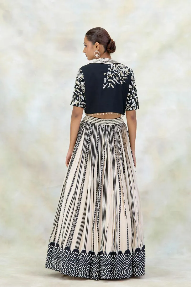 Black and Ivory Crepe Lehenga Set