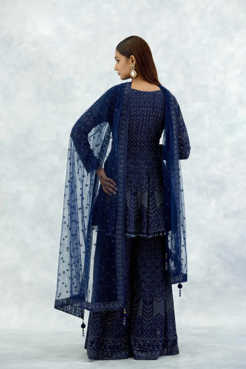 Ink Blue Georgette Sharara Set