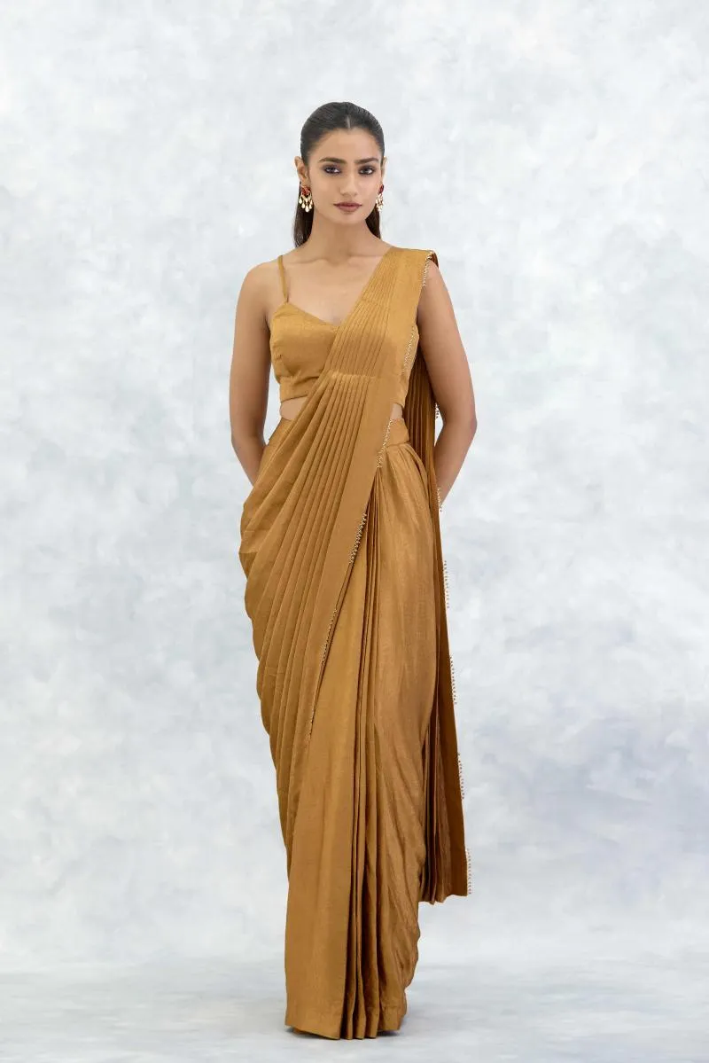Molten Gold Satin Drape Saree