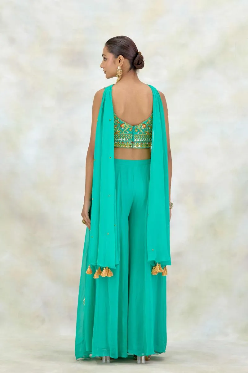 Turquoise Georgette Sharara Set