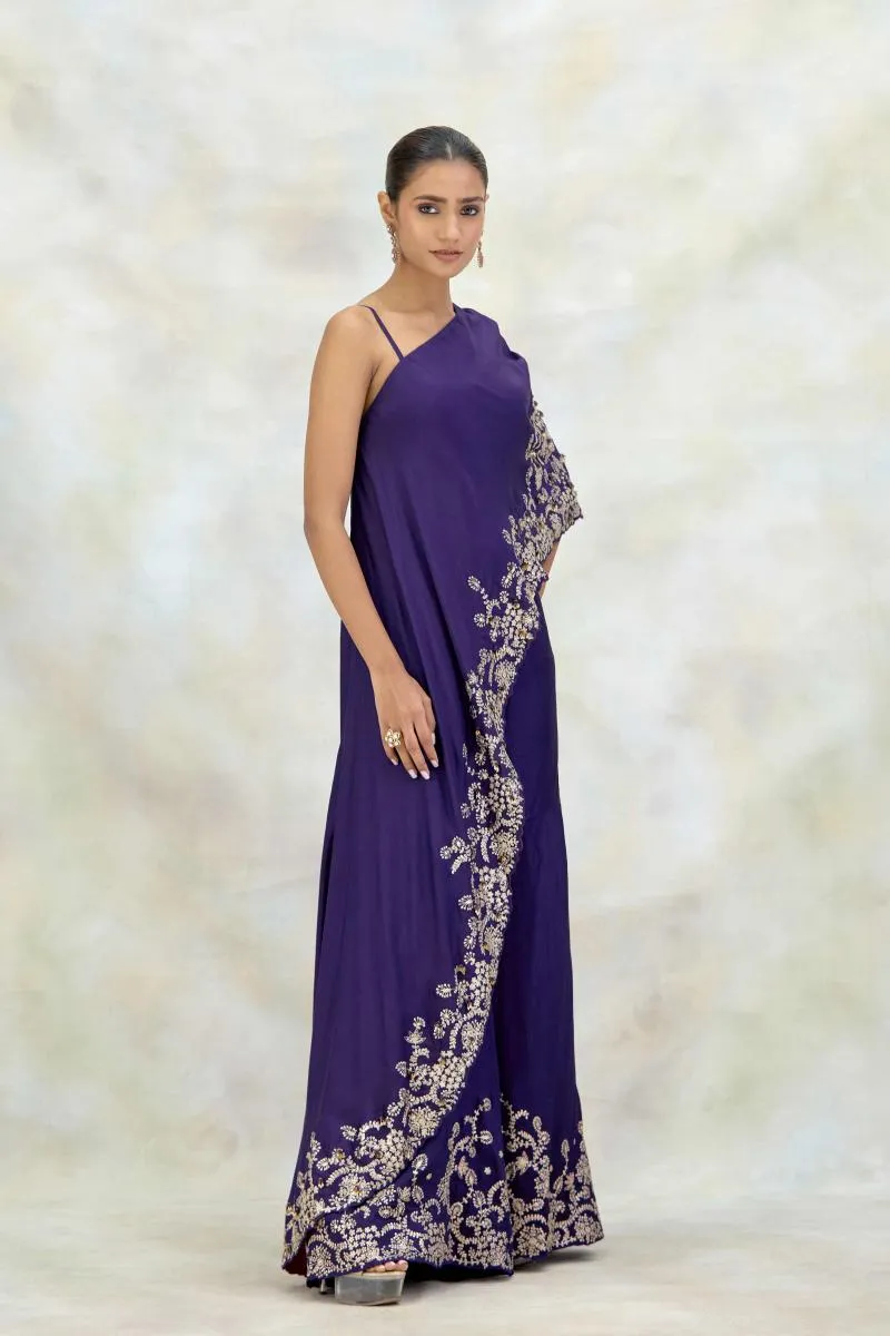 Purple Silk Asymmetric Sharara Set