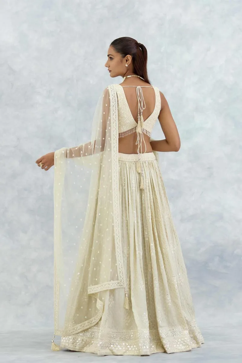 Beige Banarasi Silk Lehenga Set