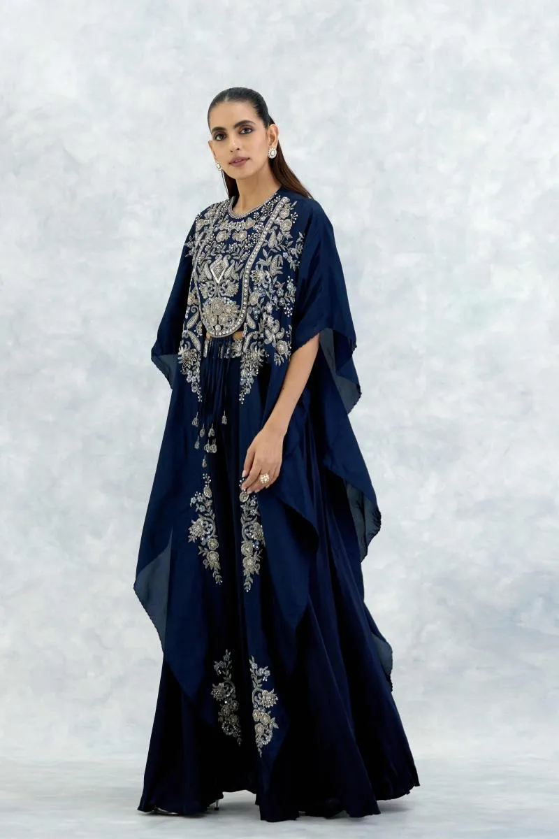 Ink Blue Silk Sharara Set