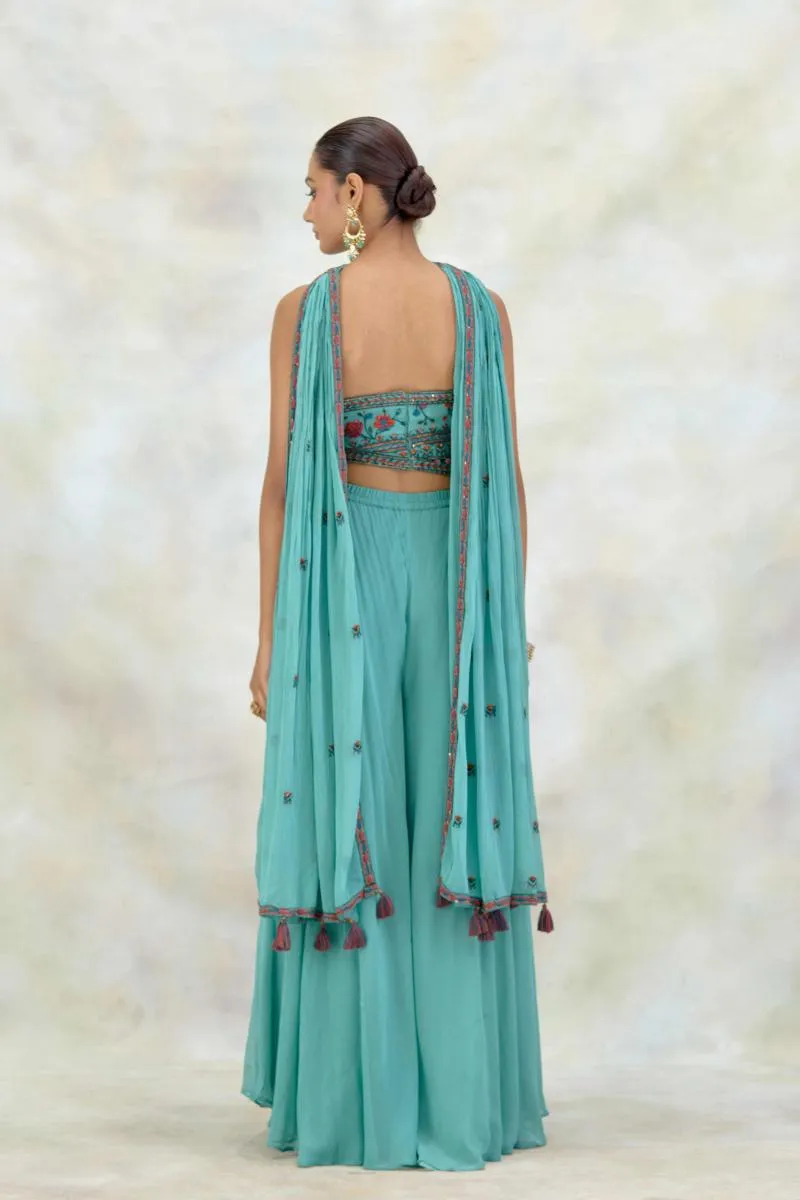 Teal Georgette Sharara Set
