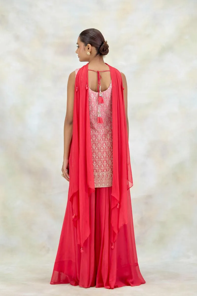 Coral Pink Georgette Sharara Set