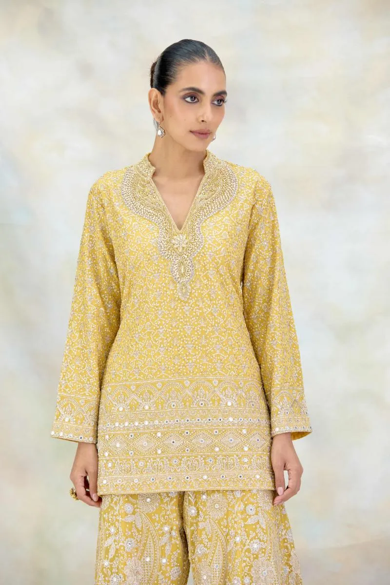 Yellow Georgette Sharara Set