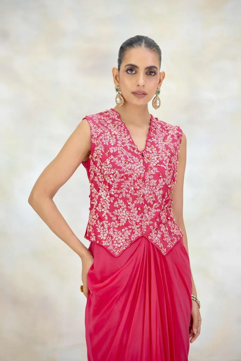 Hot Pink Crepe Kaftan Set