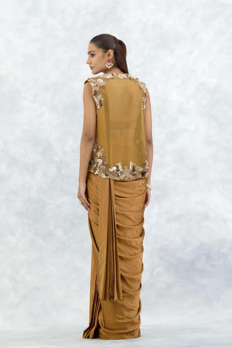 Molten Gold Satin Drape Saree