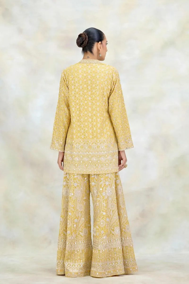 Yellow Georgette Sharara Set
