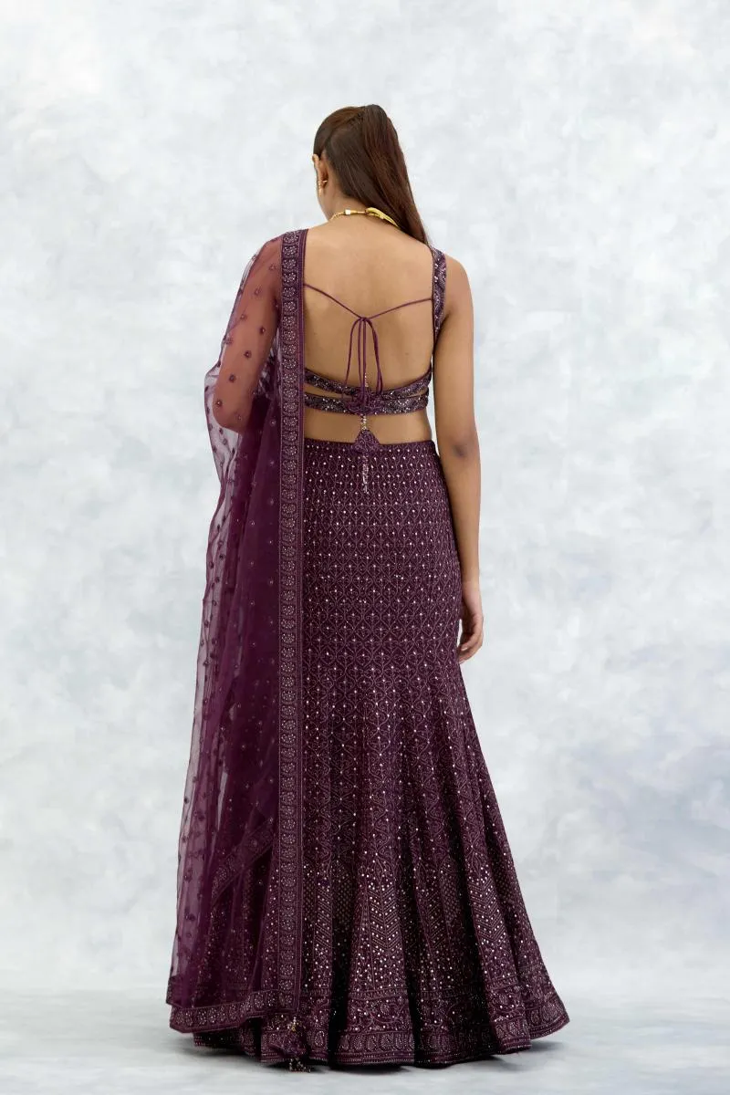 Wine Georgette Lehenga Set
