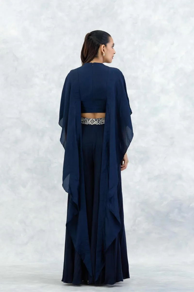 Ink Blue Silk Sharara Set