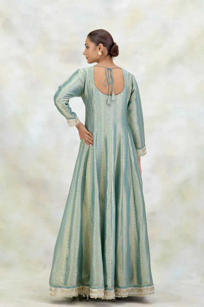 Powder Blue Banarasi Silk Anarkali Set
