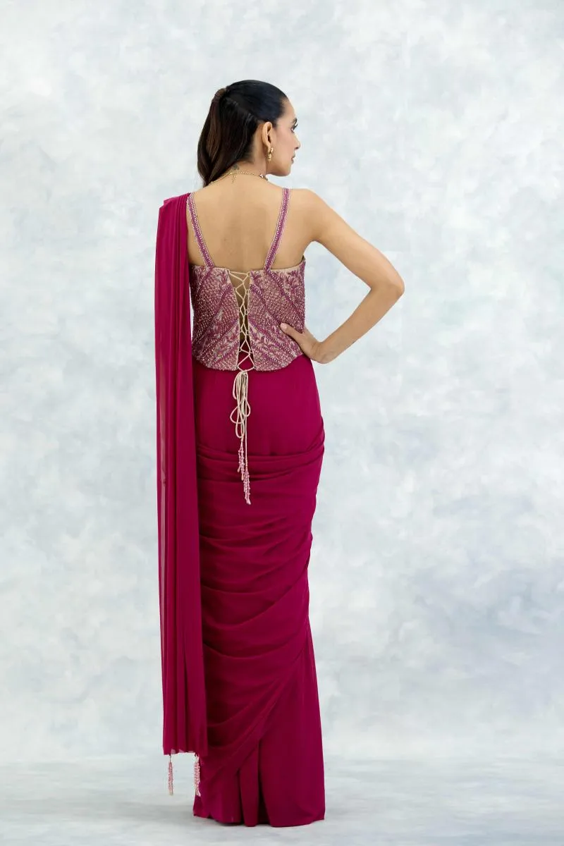 Hot Pink Tissue Drape Saree