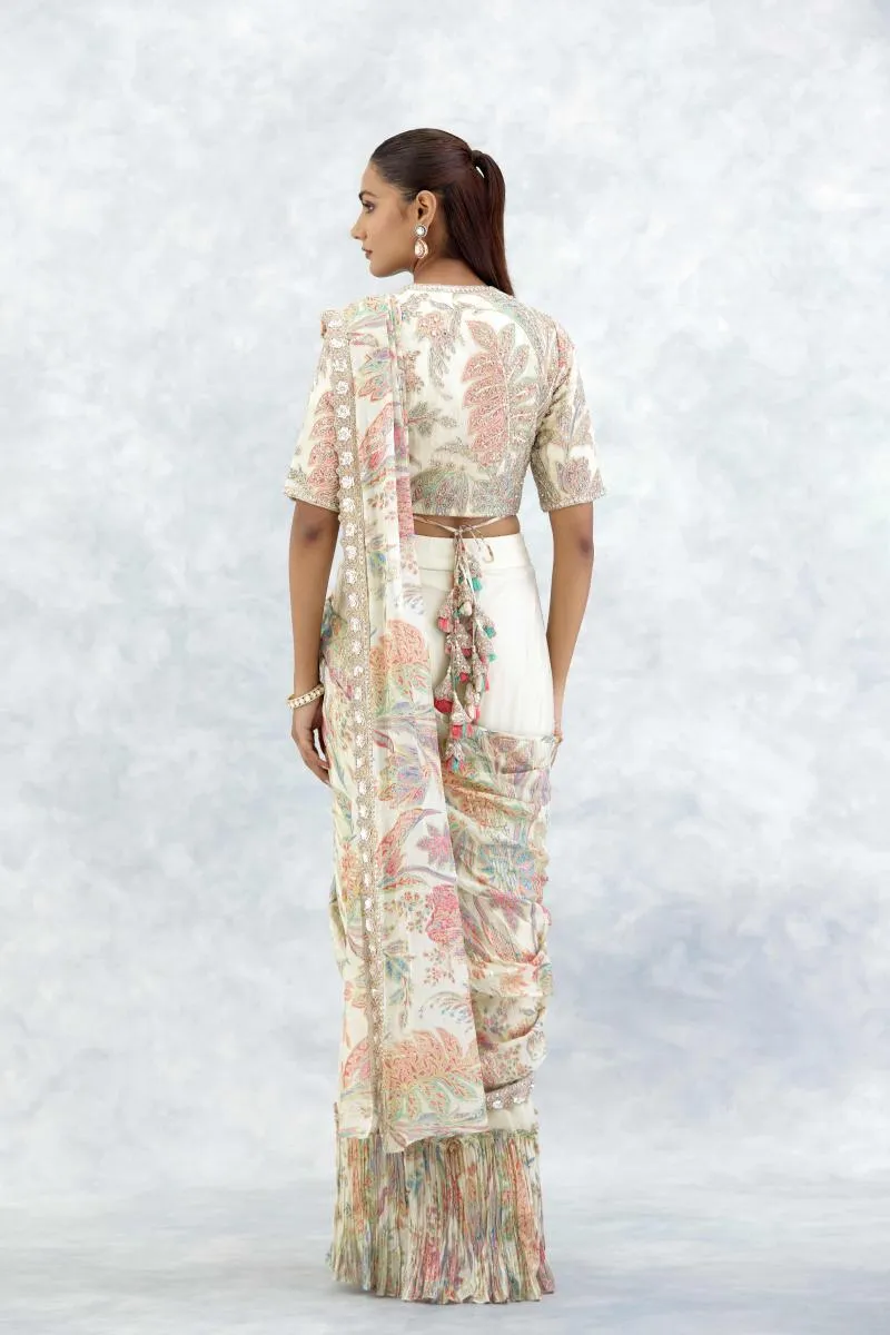 Ivory Georgette Drape Saree