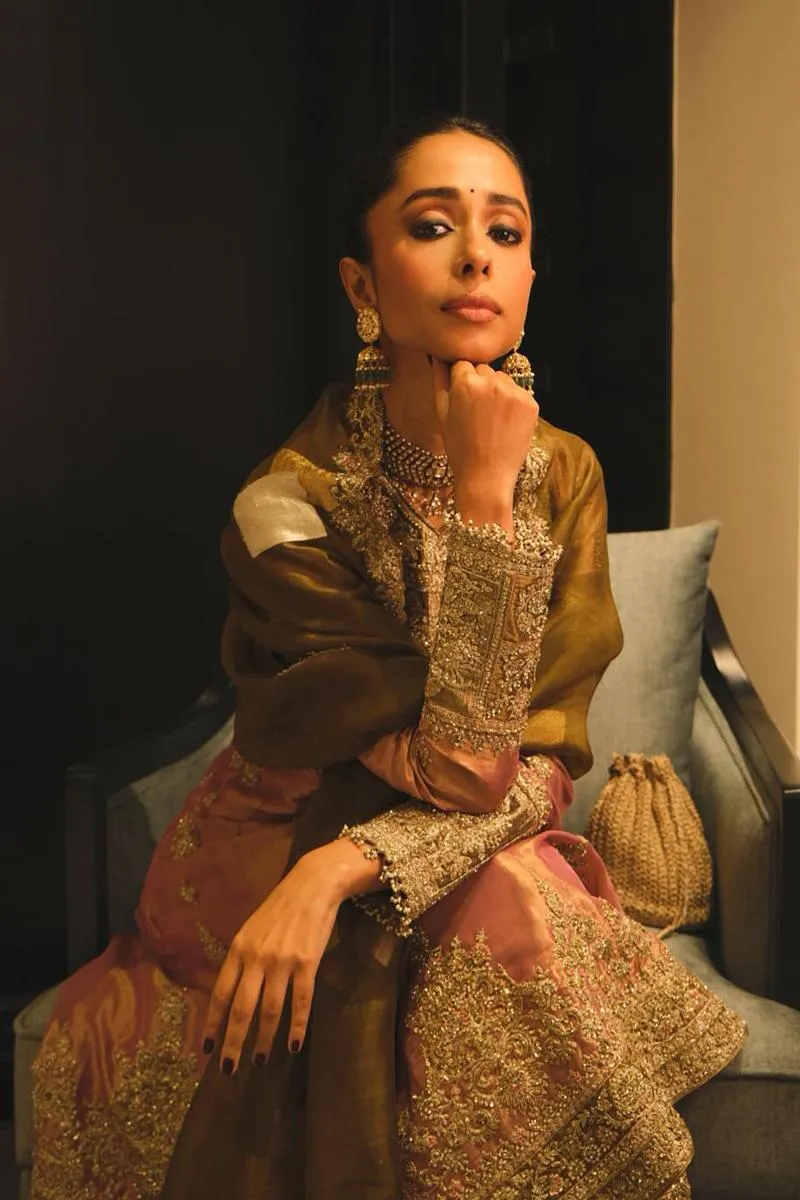 Tea Rose Pink Tissue Anarkali Set