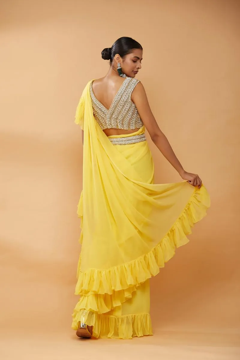 Yellow Ruffle Saree