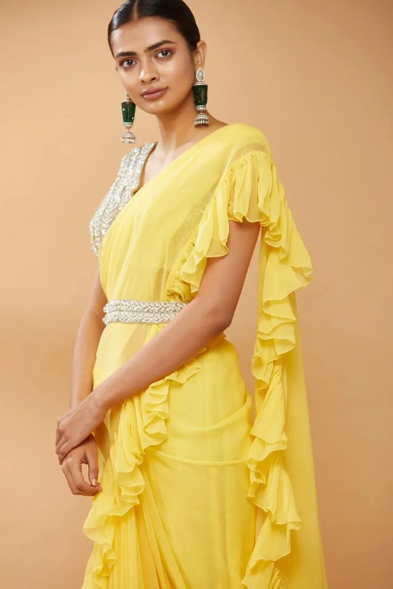 Yellow Ruffle Saree