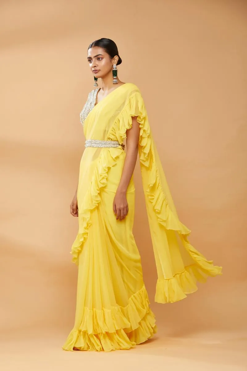 Yellow Ruffle Saree