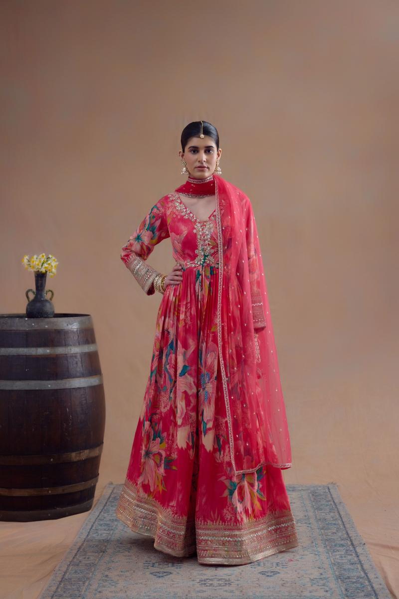 Renu – Premium Hand-Worked Designer Anarkali Set in Rani Pink | Festive & Wedding Wear