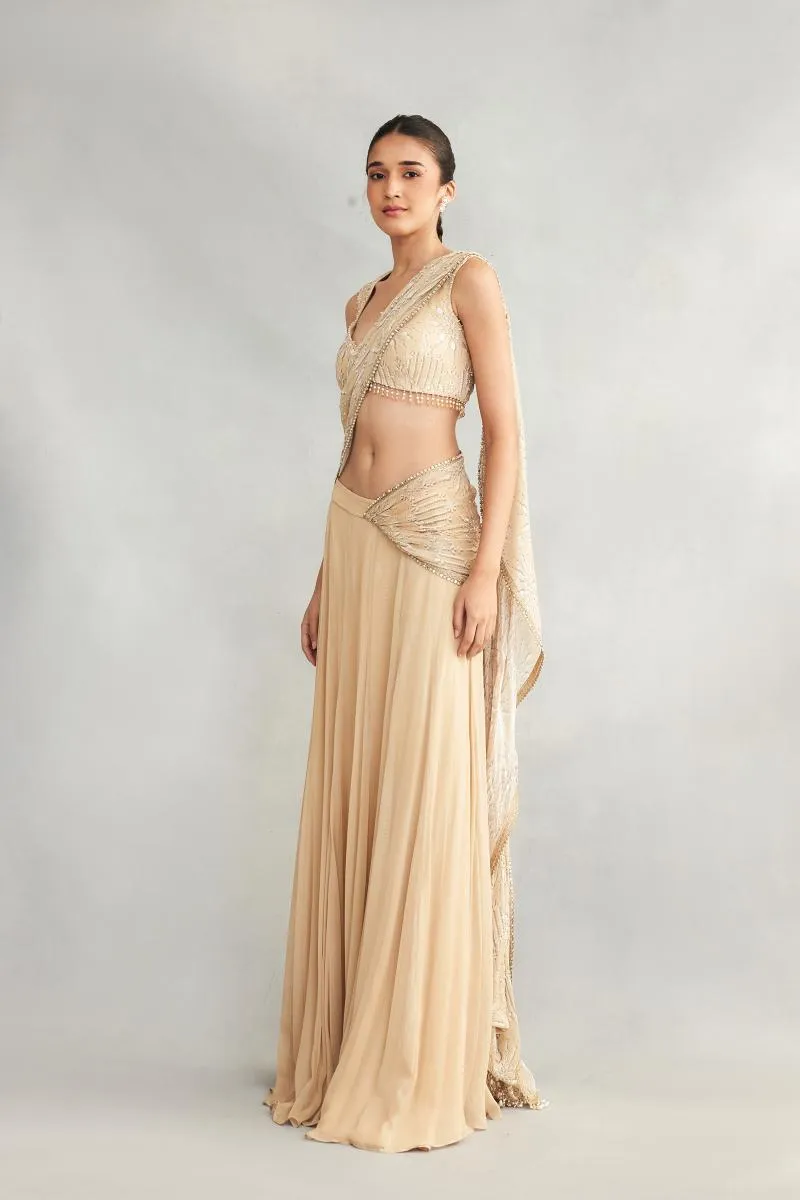 Beige Georgette Drape Saree