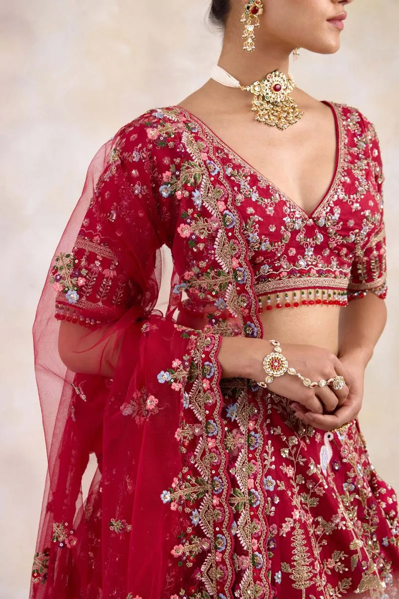 Maroon Silk Lehenga Set