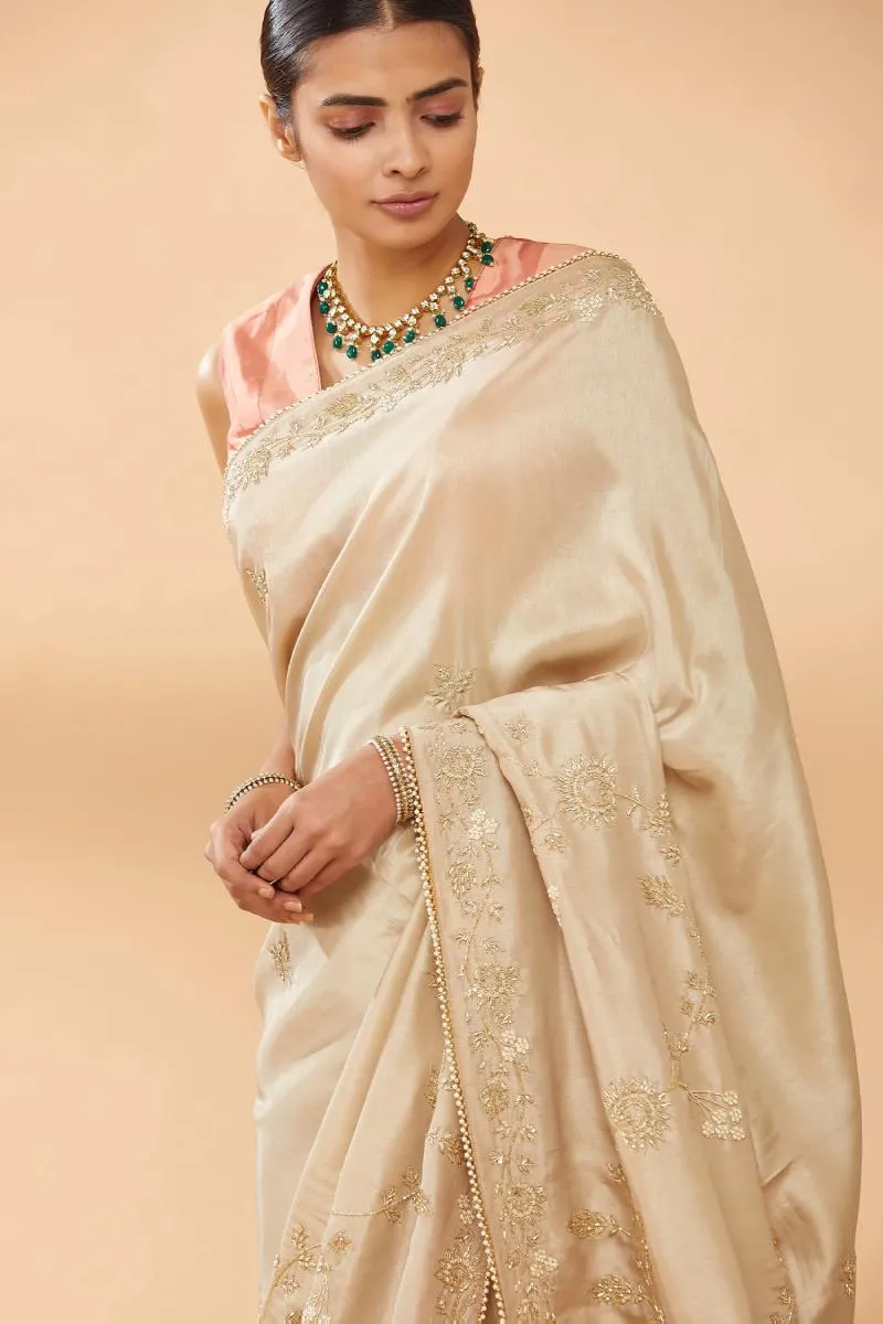 Champagne Gold Embroidered Saree