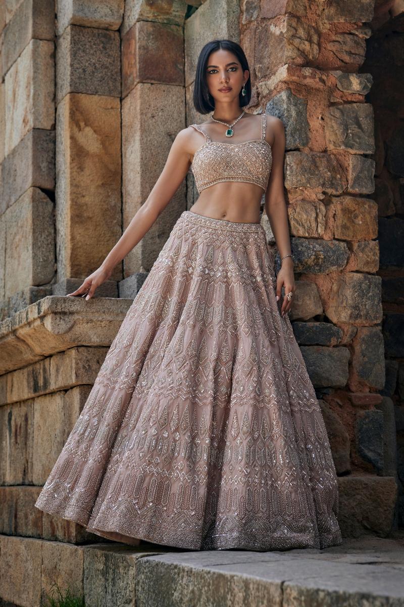 Lavender Tea Rose Tiered Lehenga
