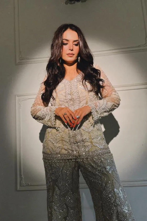 Beige Gold Net Co-ord Set