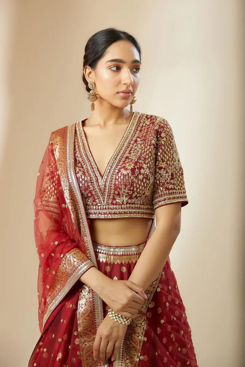 Deep Red Banarasi Silk Lehenga