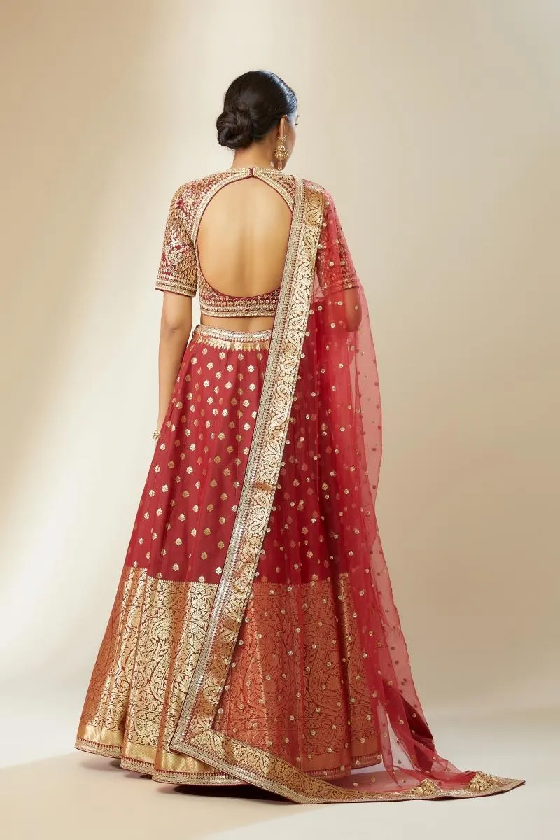 Deep Red Banarasi Silk Lehenga