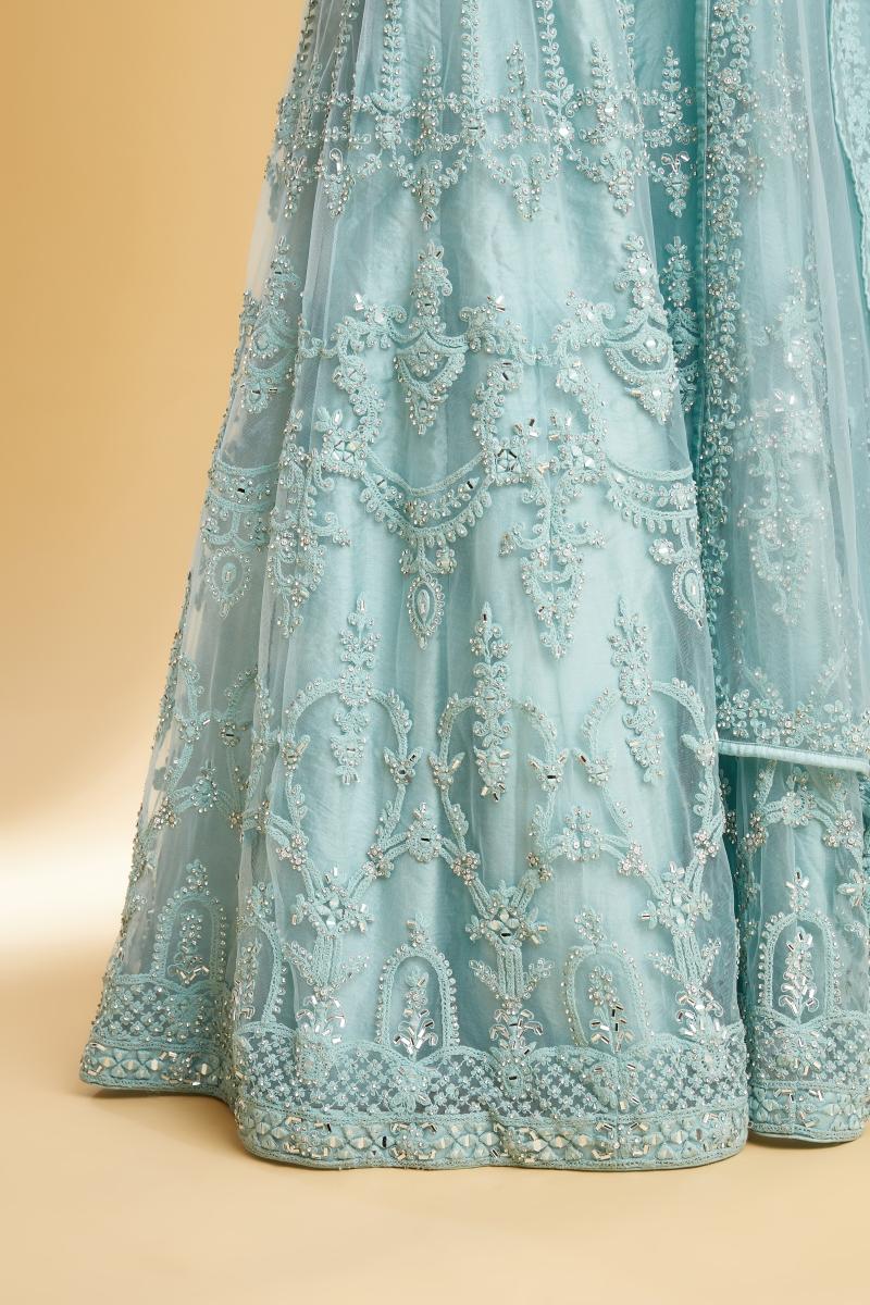 Buy Mint Blue Net Lehenga For Women Online