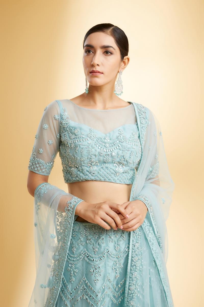 Buy Mint Blue Net Lehenga For Women Online