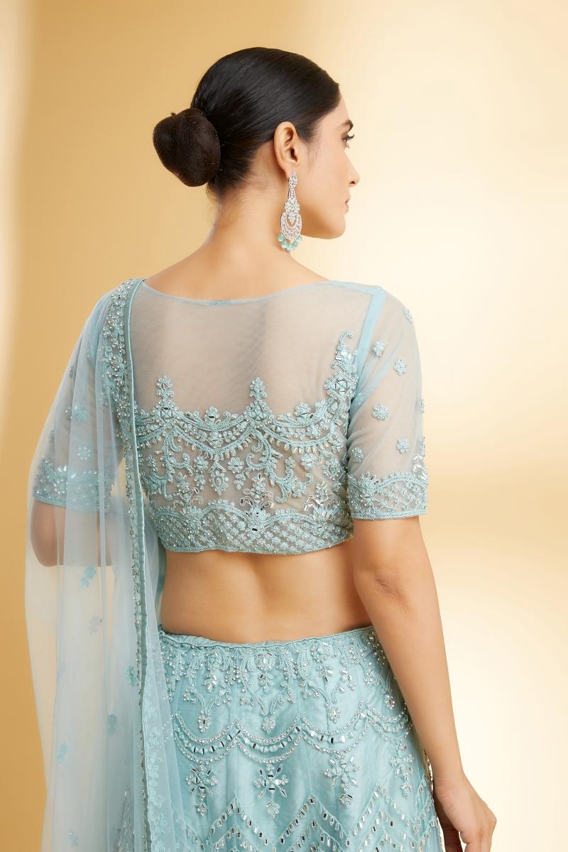 Buy Mint Blue Net Lehenga For Women Online
