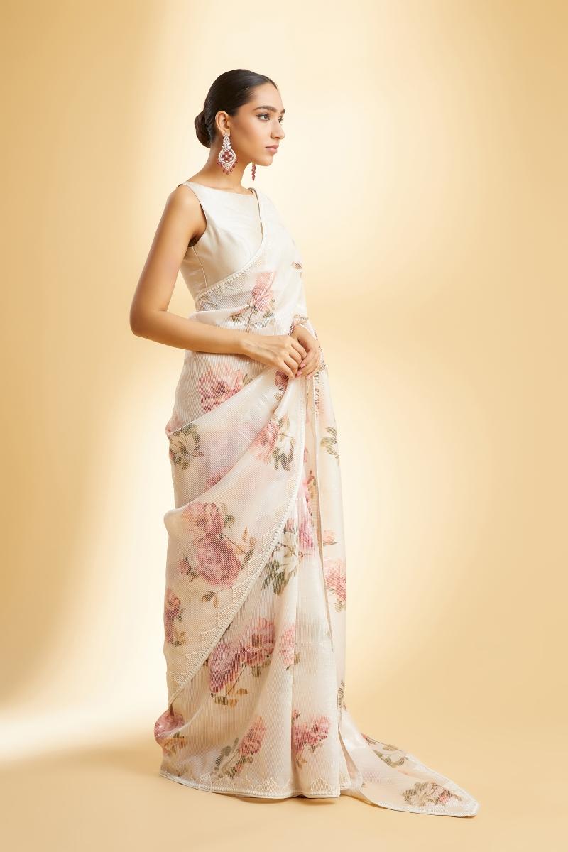 Ivory Banarasi Organza Saree main image 1