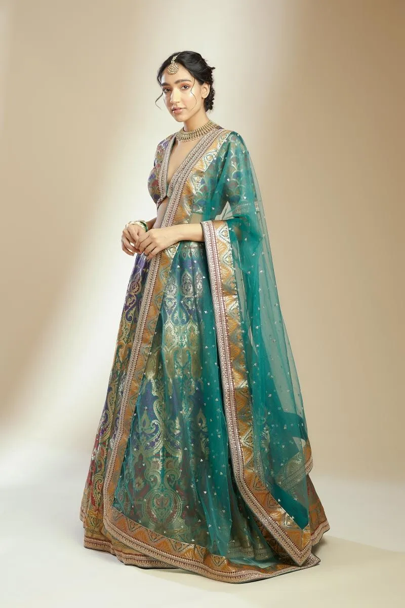 Teal Green Banarasi Silk Lehenga