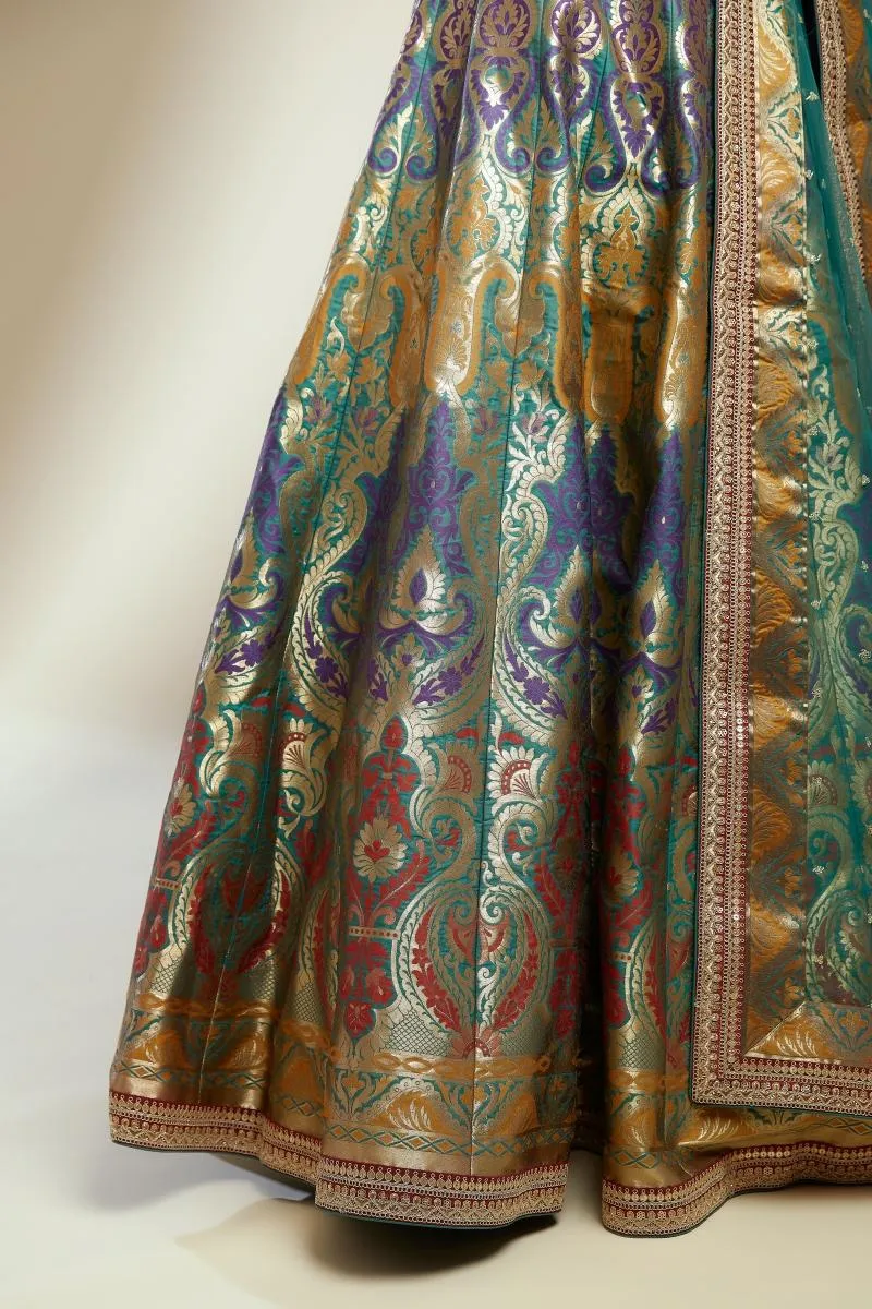 Teal Green Banarasi Silk Lehenga