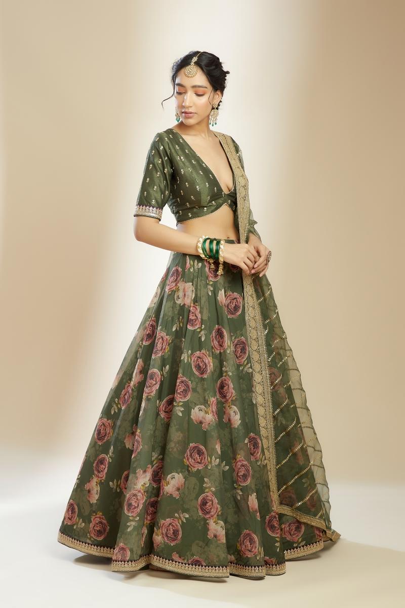 Keylong Organza Green Lehenga