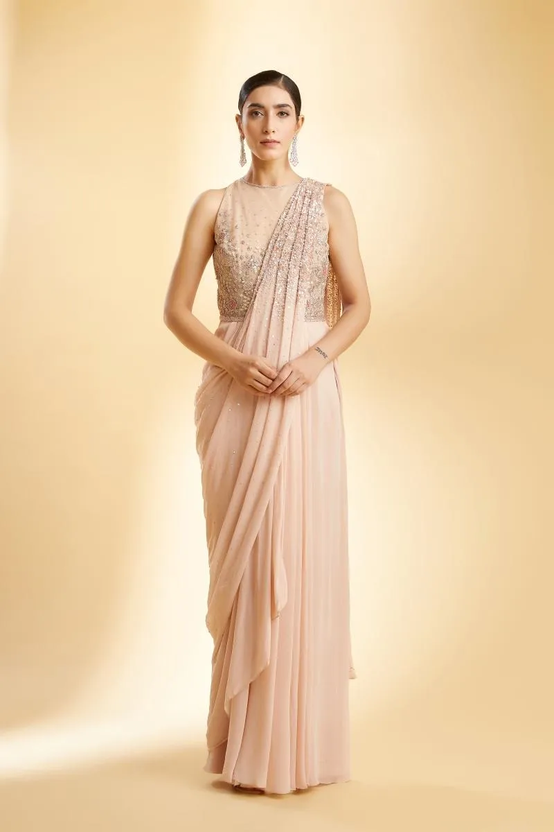 Peach Georgette Drape Saree